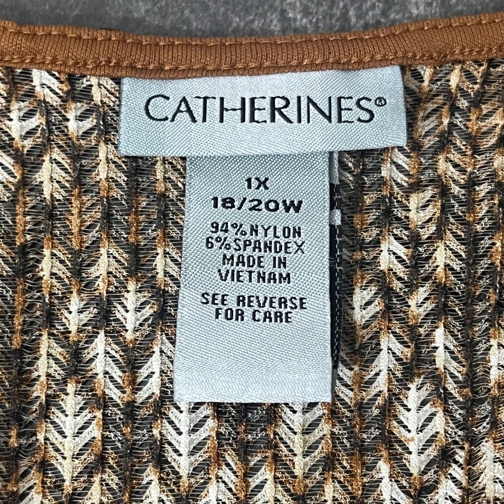 Catherines Cardigan Plus Size 1X 18/20W Brown Geometric Knit Open Front Airy - Picture 4 of 4
